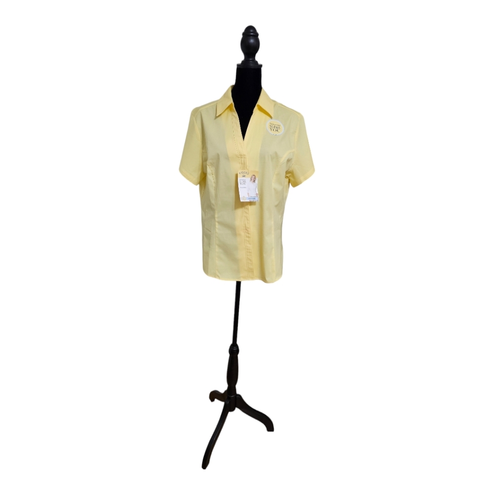 RIDERS by LEE Easy Care Slimming Women's Short Sleeve Button Down Top Yellow L - Picture 6 of 6